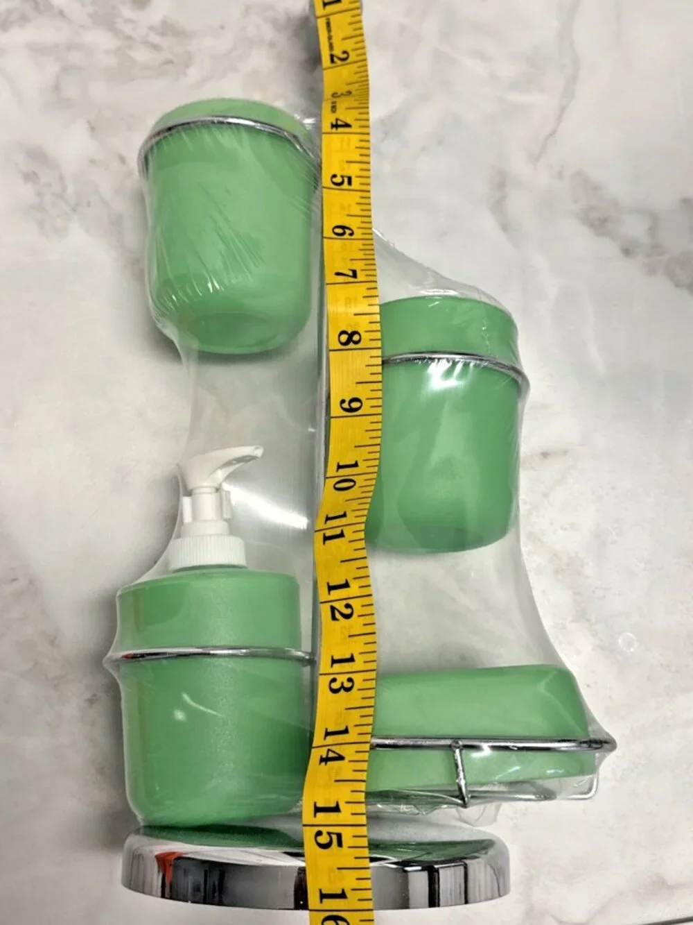 Vintage 90s 5 Piece Bathroom Vertical Caddy Set Green Plastic Chrome Stand NEW
